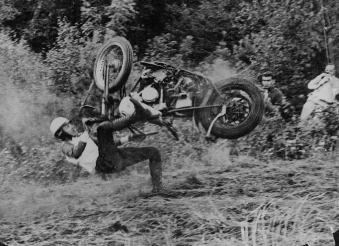 Rough, This RidingRearing and plunging like a bucking broncho is this machine, about to overturn on ride. Dorance Johnson in the National Hill Climbing Championships staged on a hazardous slope used in winter as a ski course just outside Laconia , new Hampshire, U.S.A.Johnson wasn't hurt. In this mechnical risked their necks practically or the fun of it. Top prize was only 200 dollars (about $70). October 27, 1952. (Photo by Reuterphoto).