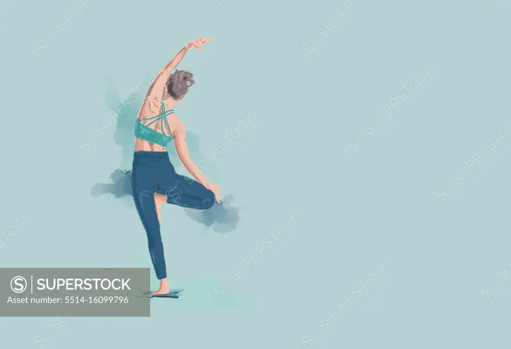 women balancing on one leg  in yoga tree pose illustration  isol
