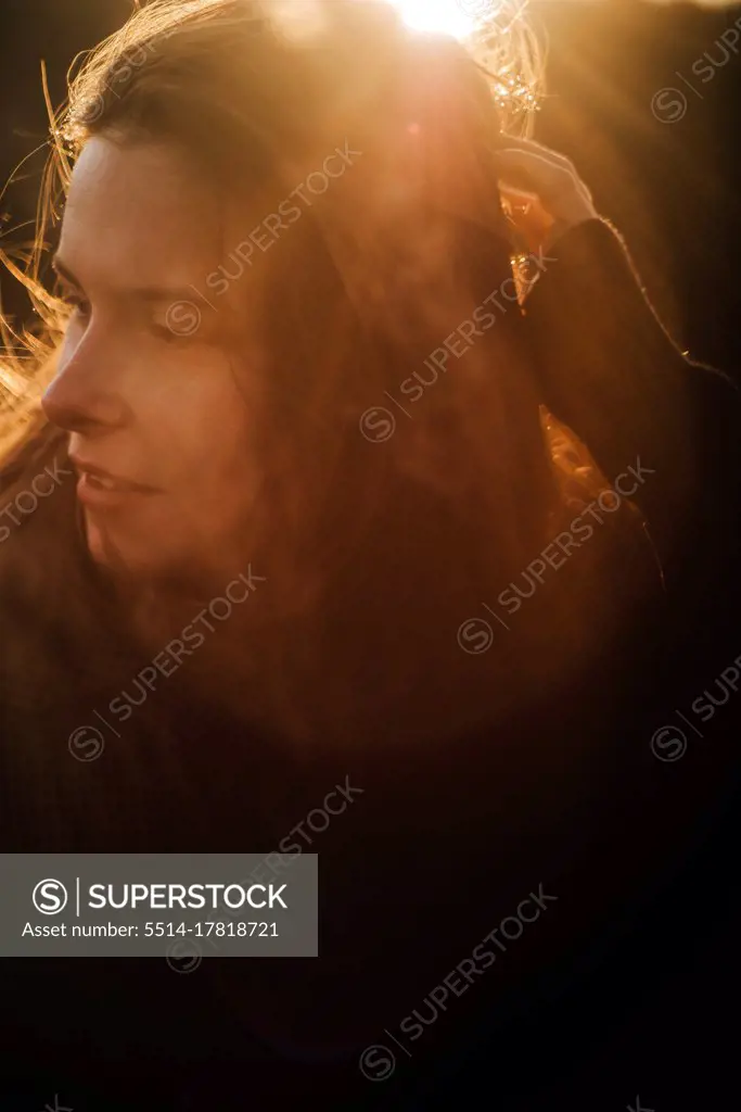 portrait of a young  woman on a sunny day in autumn