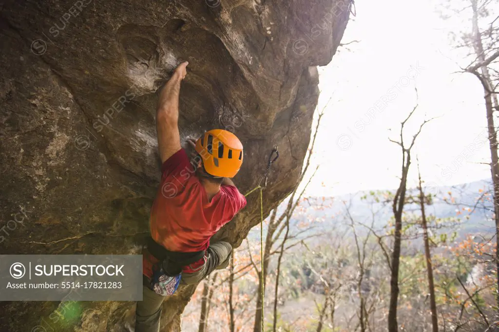 Male Lead Climber at Rumney New Hampshire in Autumn
