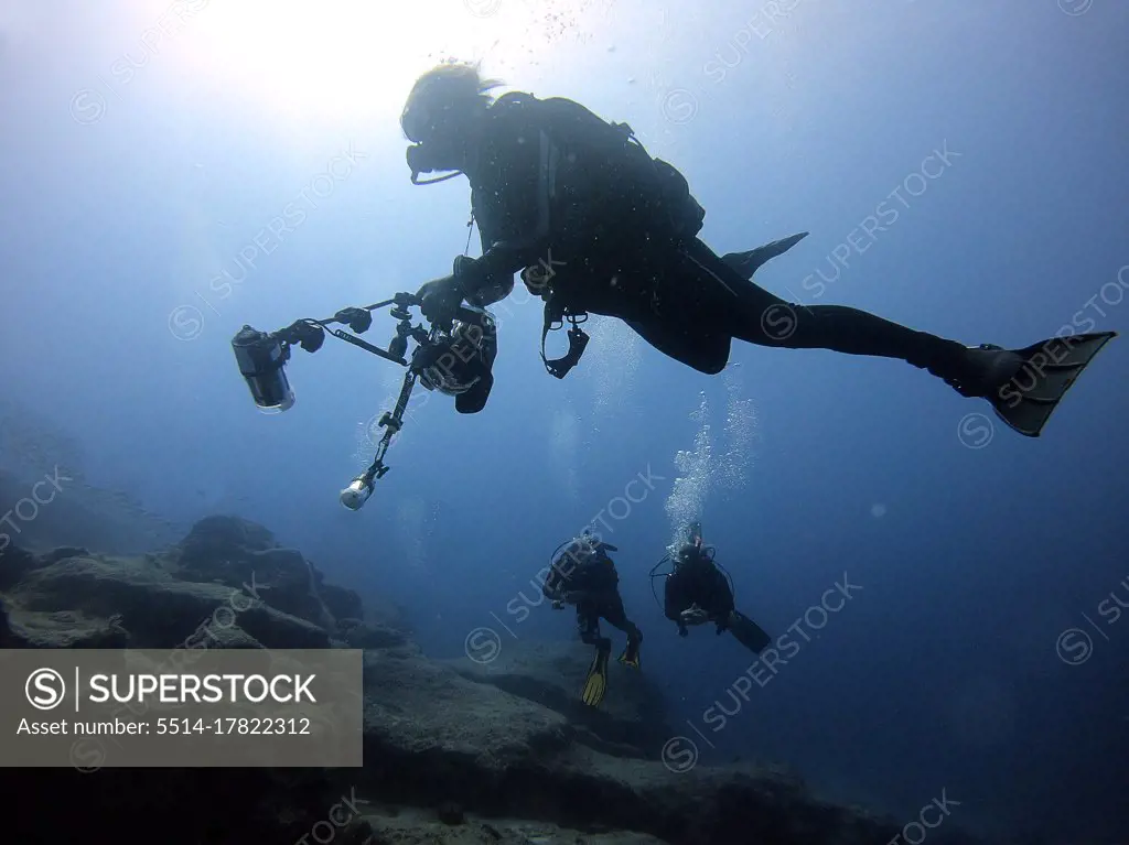 Scuba divers under the sea. Antalya Turkey