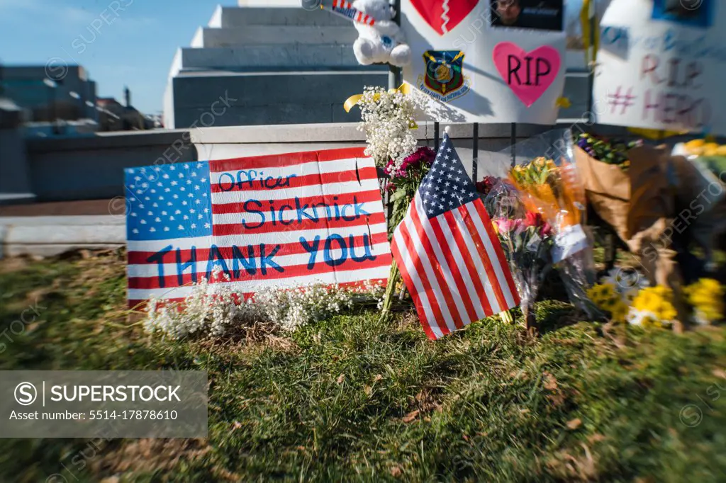 Memorial for Officer Sicknick outside US Capitol after January 6 riot