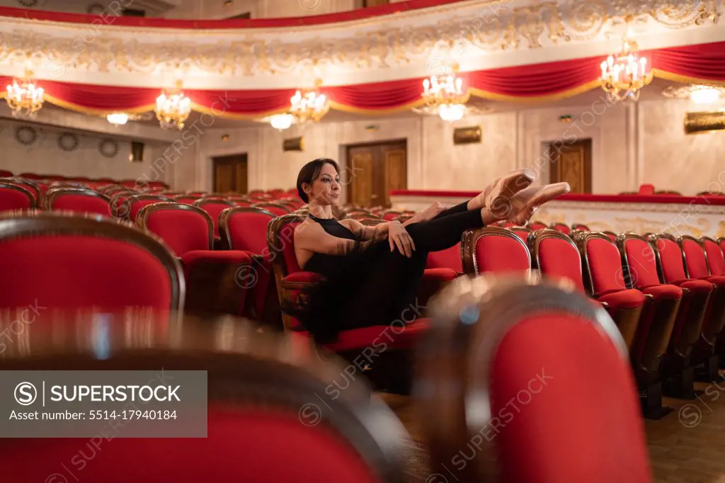 Ballerina waiting for show in theater