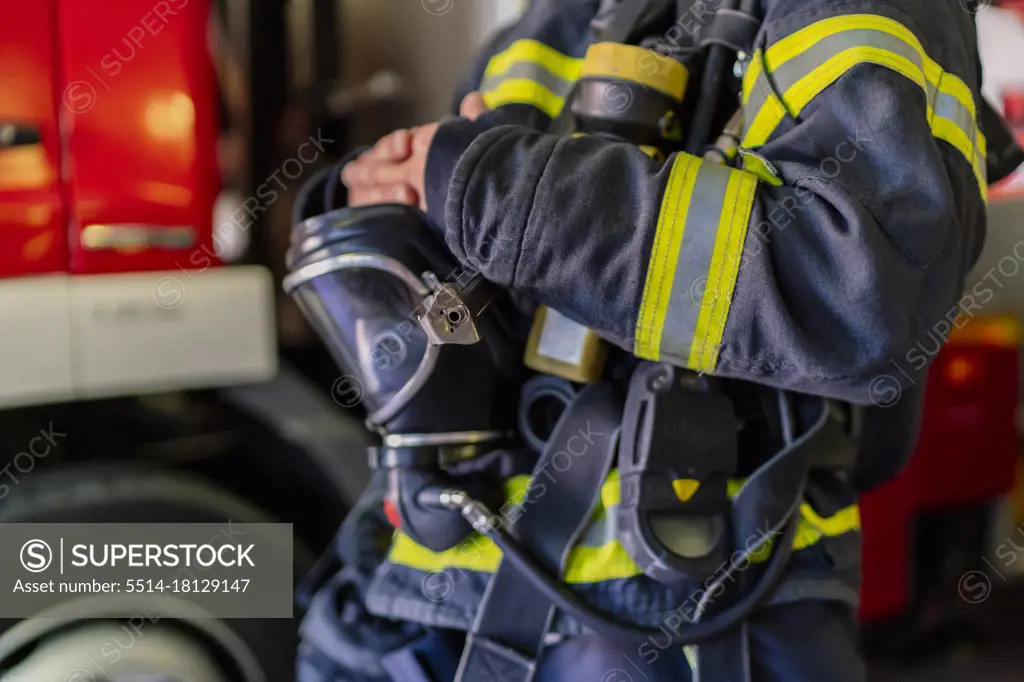 firefighter with his breathing equipment