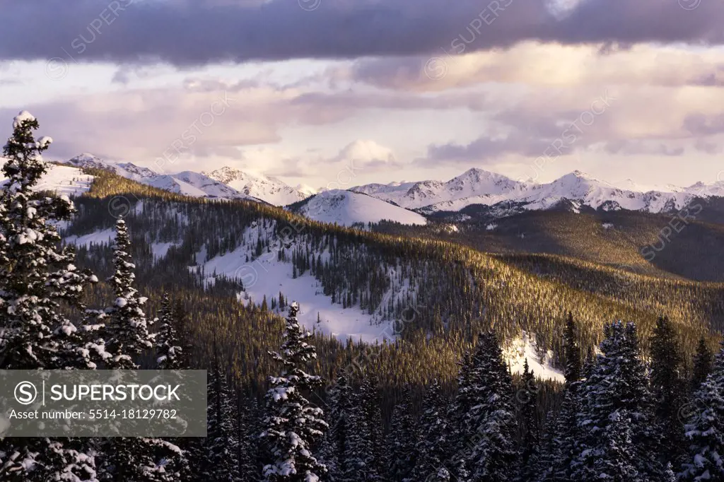 Mountain landscape view in Colorado at sunset