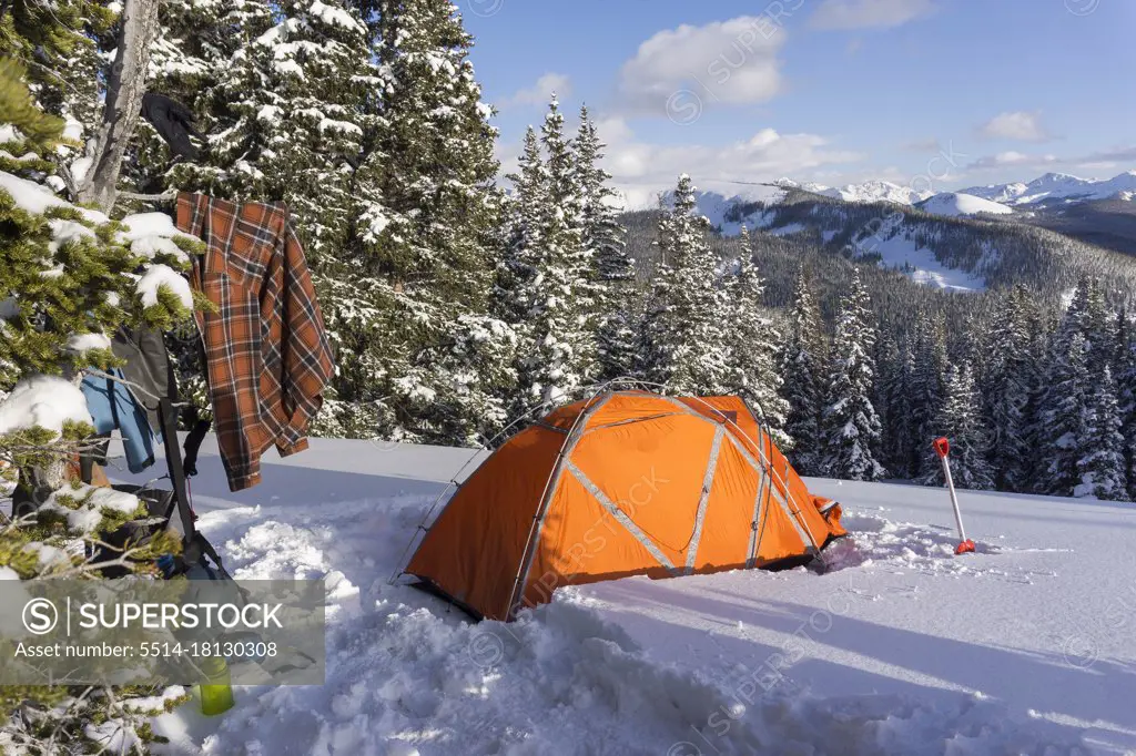 Winter camp in mountains of Colorado