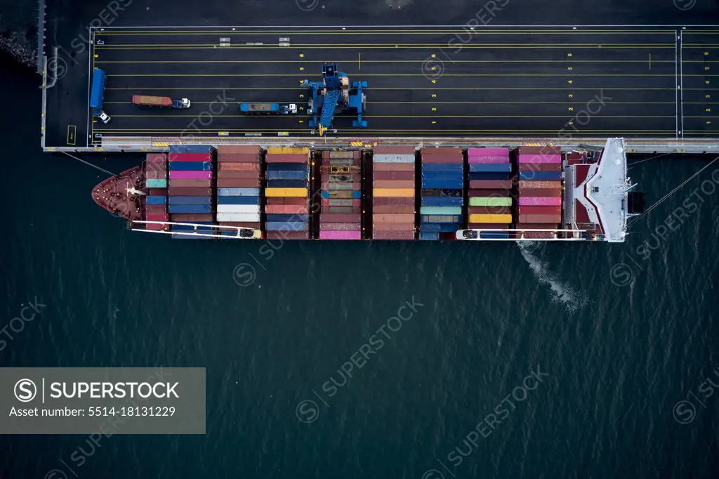 Cargo ship with containers in port