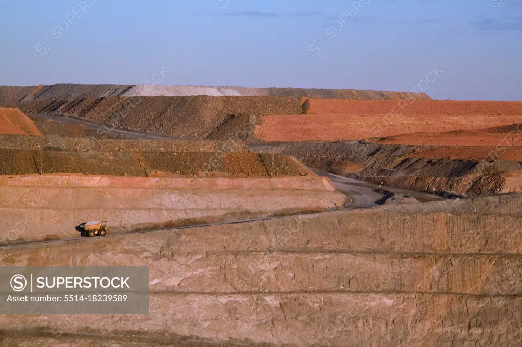 Mining Truck climbs out of the Super Pit gold mine, Western Australia