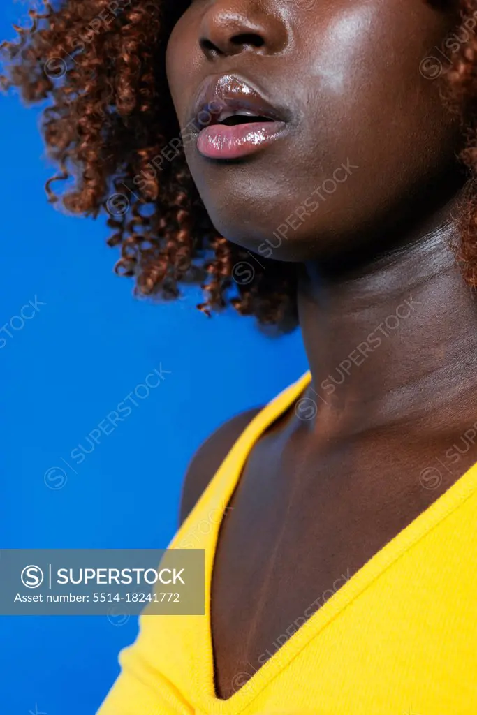 Unrecognizable beautiful african young woman portrait in studio