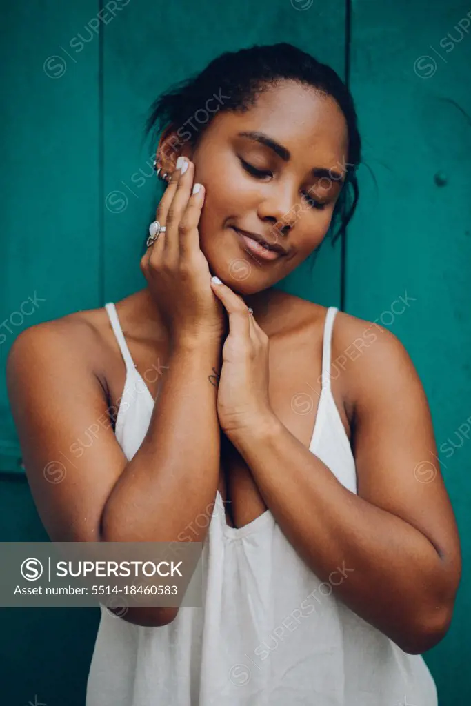 cute black girl posing during a fashion photo shooting