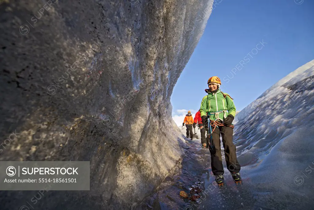 group of climbers on Svinafellsjokull glacier