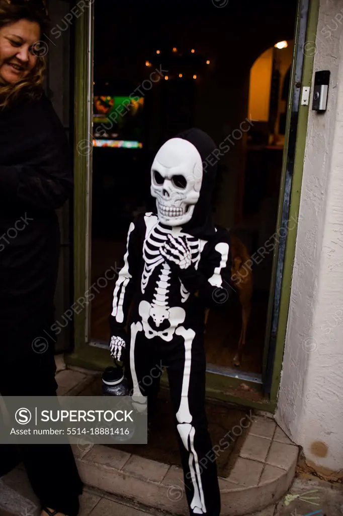 Six Year Old Dressed as a Skeleton for Halloween in San Diego