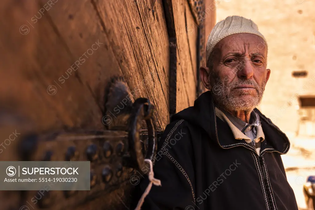 Portrait of an old Arab man living in a kasbah in Morocco.