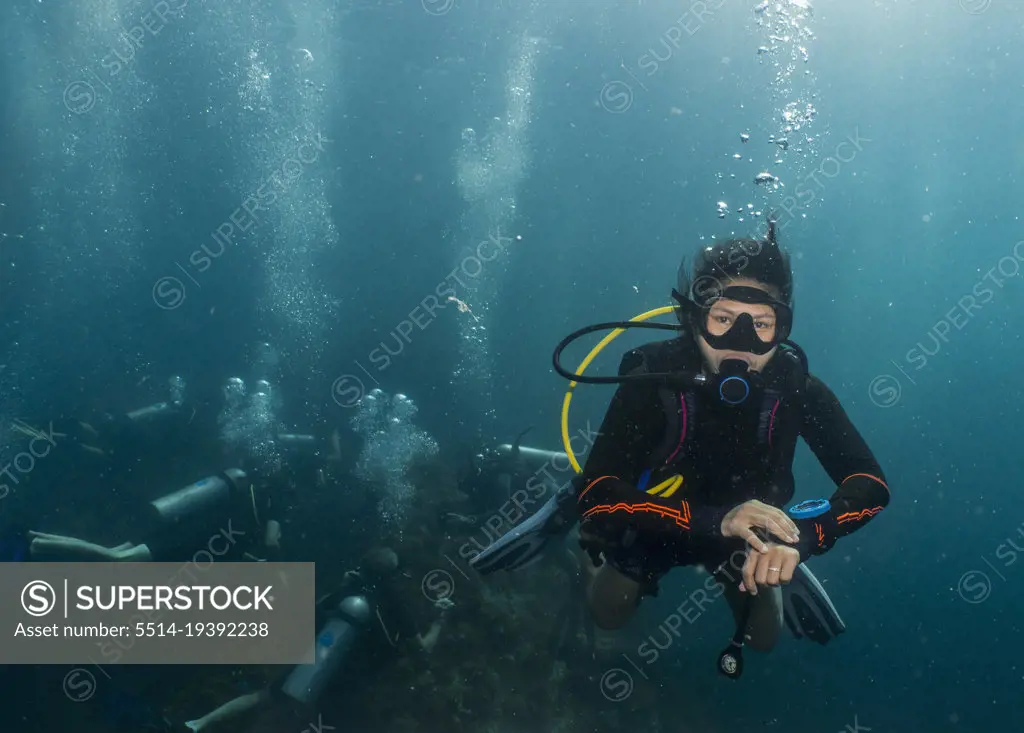 diver performing safety stop on a dive around Phuket
