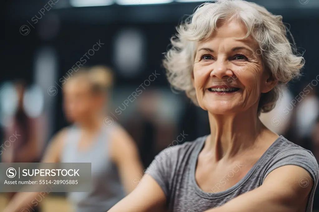Older woman enjoying his free time in a gym. Generative AI