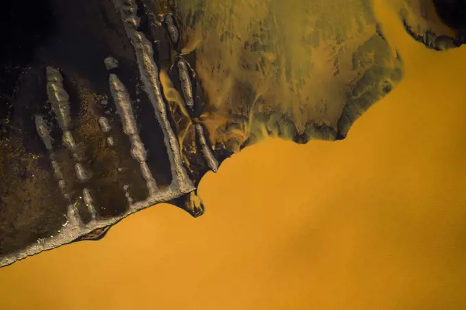 Aerial view of orange river in southern Iceland