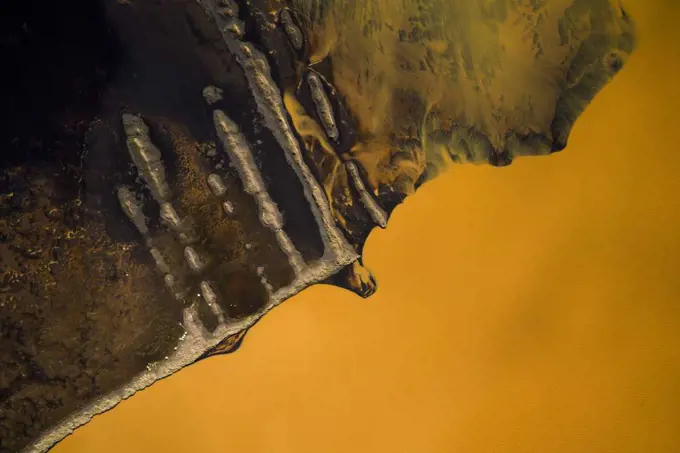 Aerial view of orange river in southern Iceland