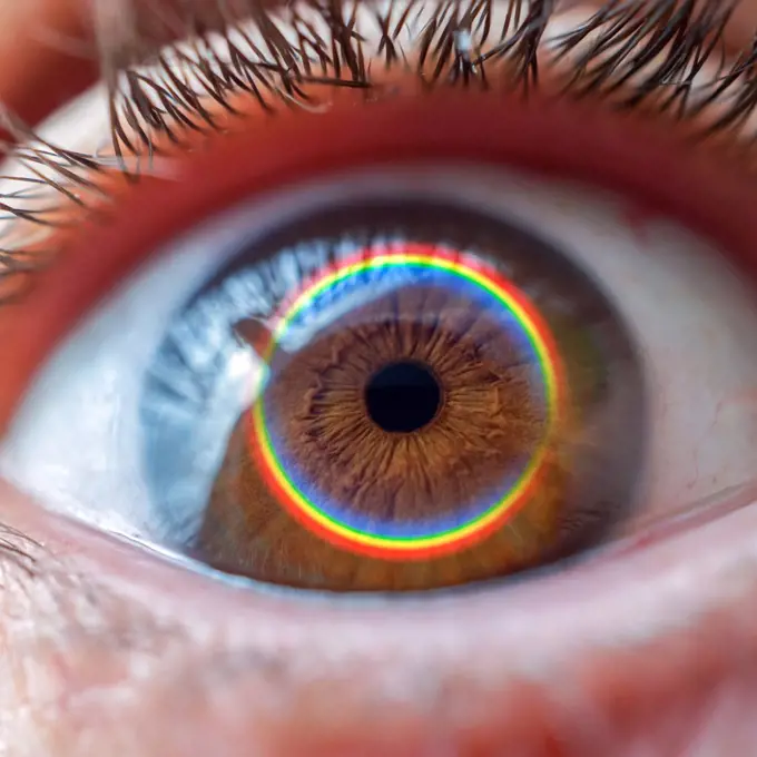 rainbow on the brown eye, man eye