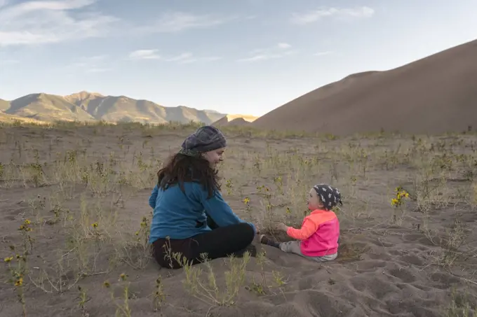 Mother and daughter enjoying the desert in Colorado