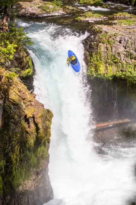 Whitewater kayaking waterfall drop blueboat