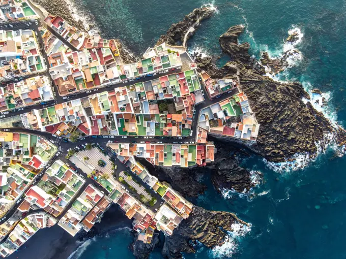 aerial view of coloured houses near to the ocean atlantic