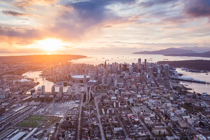 Vancouver Skyline Incredible Sunset Aerial