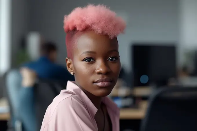 Trendy young black woman looking at camera. Generative AI