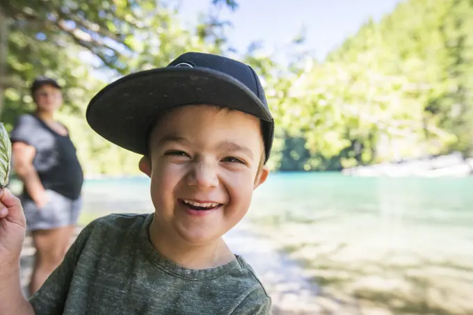 Portrait of smiling young boy at Lindeman Lake.