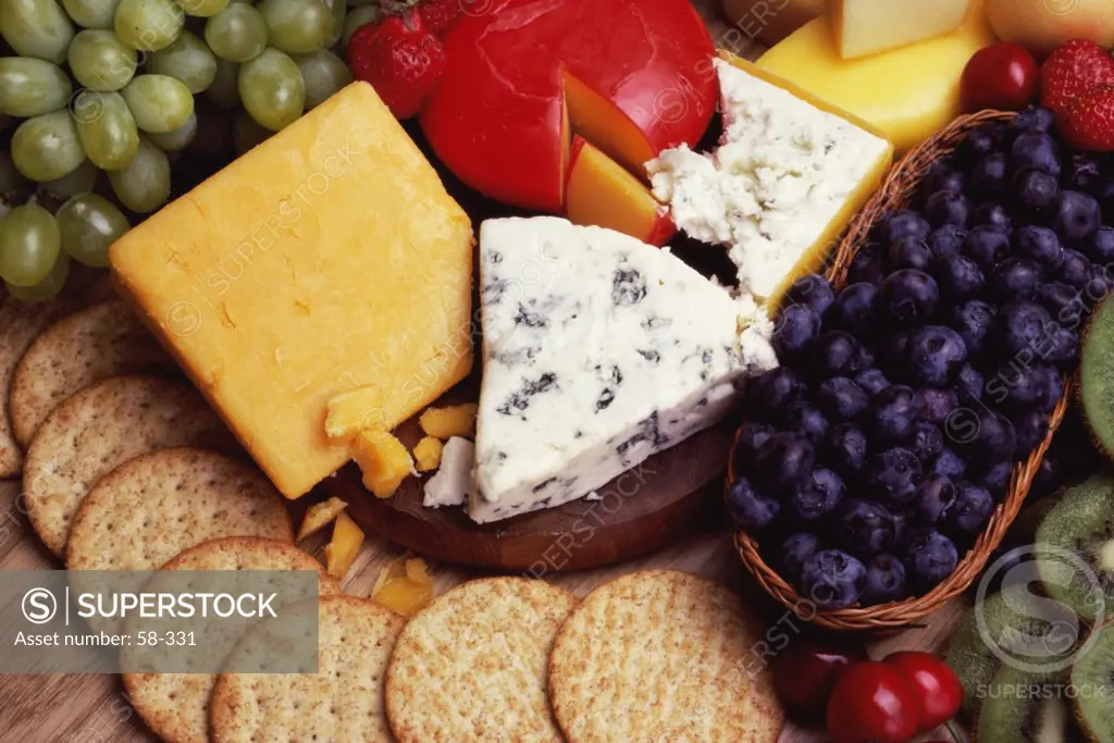 Close-up of assorted cheese and crackers