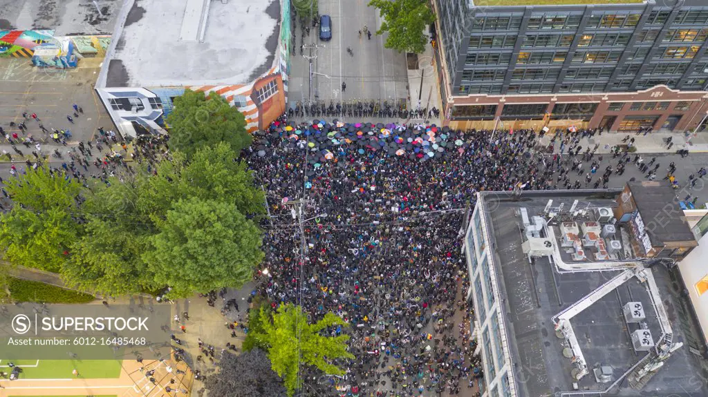 Seattle, WA/USA  June 3: Street View Protesters create a Mob Scene for George Floyd and the BLM in Seattle on Capital Hill June 3, 2020