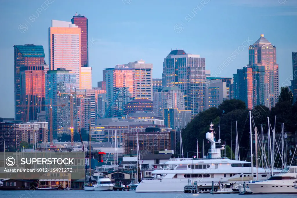 Glimmering new buildings line the contemporary Seattle Skyline