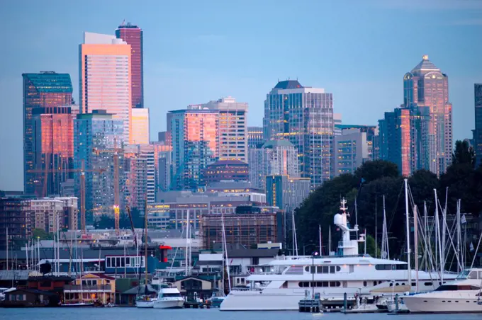 Glimmering new buildings line the contemporary Seattle Skyline