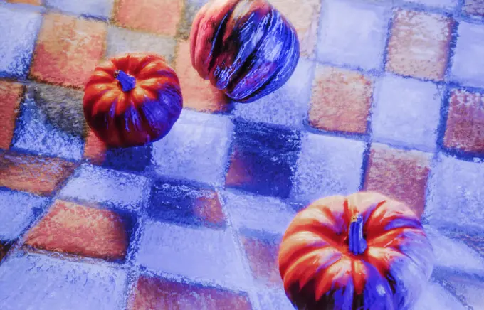 Pumpkins on checkered background  