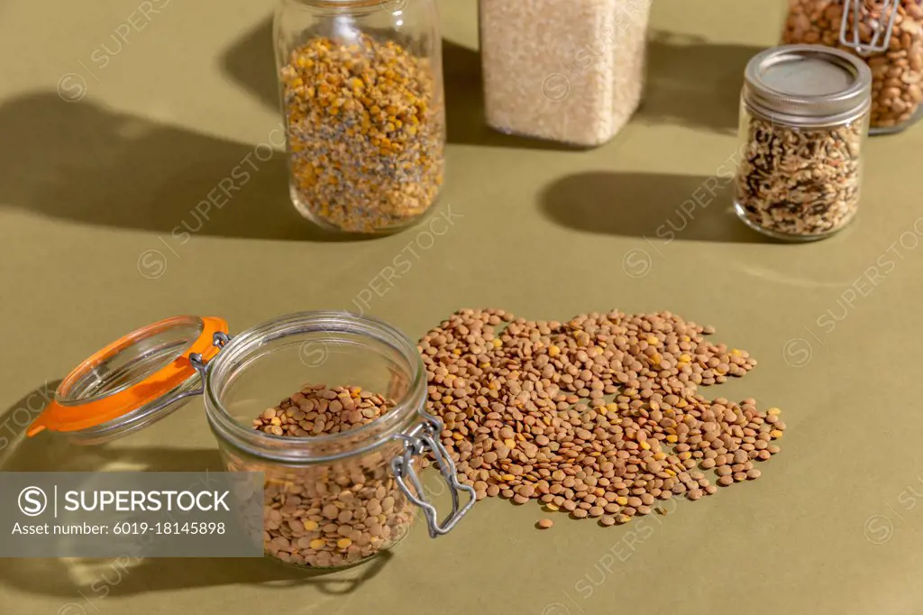 Still Life Scene of Pantry Items in Eco-Friendly Containers
