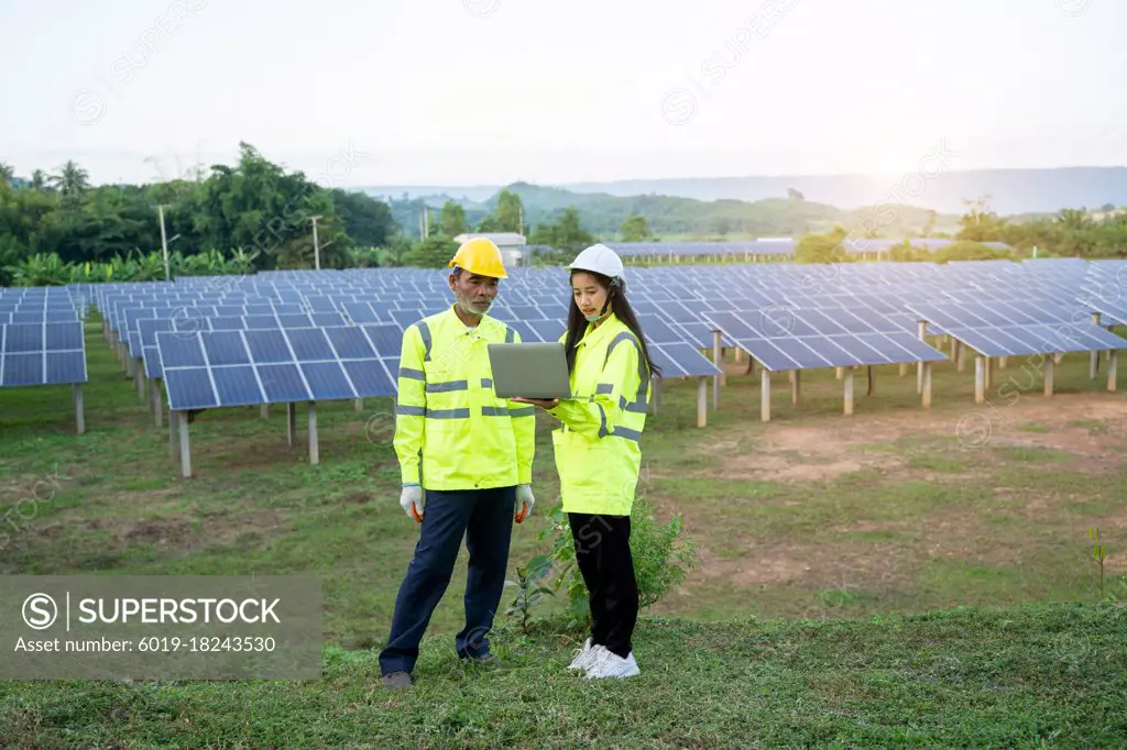 Engineer checking heat and working of solar panel of panel