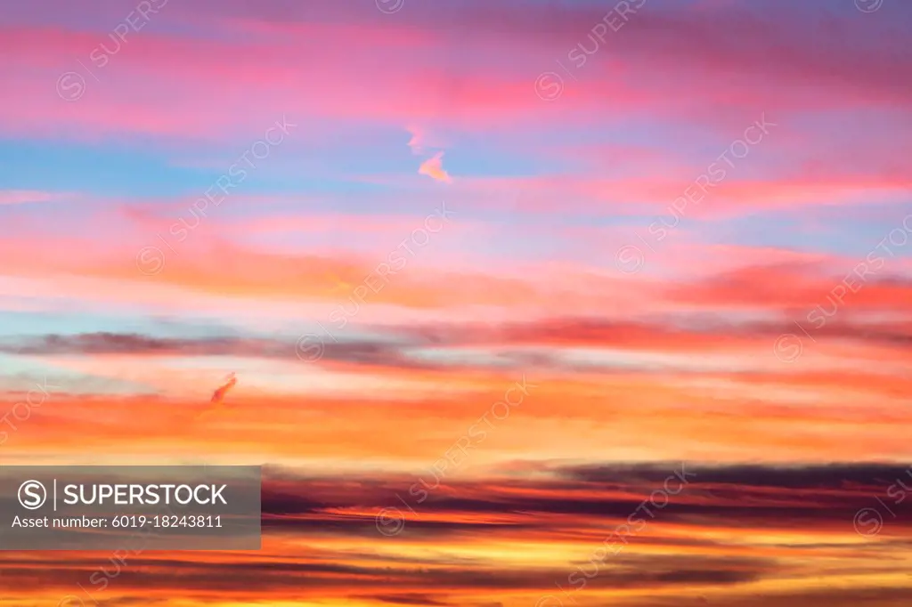 Sky at sunset with different hues and colors