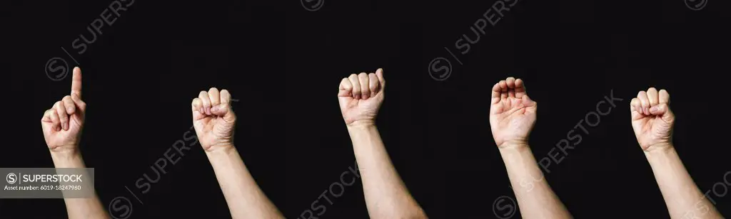 Word Peace written with international sign language gesturing