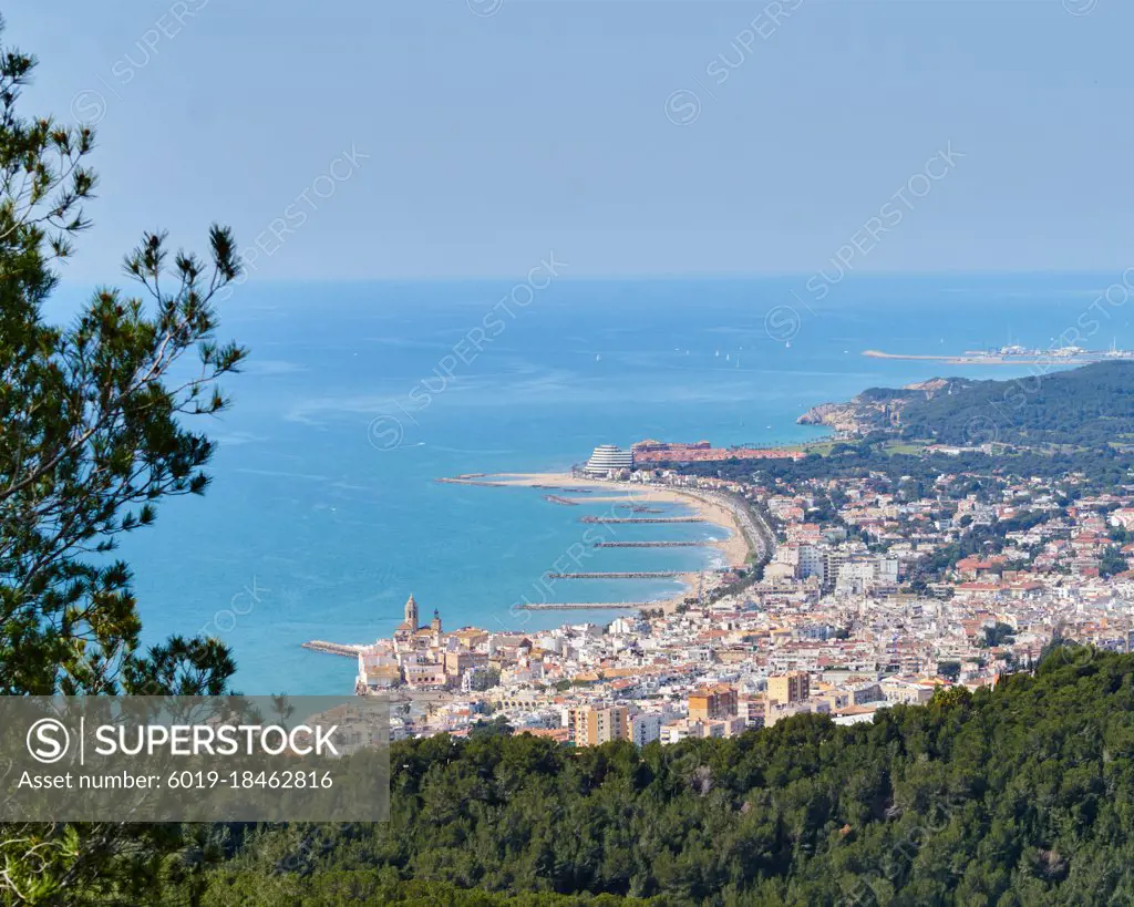Fantastic view of The Beautiful city of Sitges, Spain in a sunny