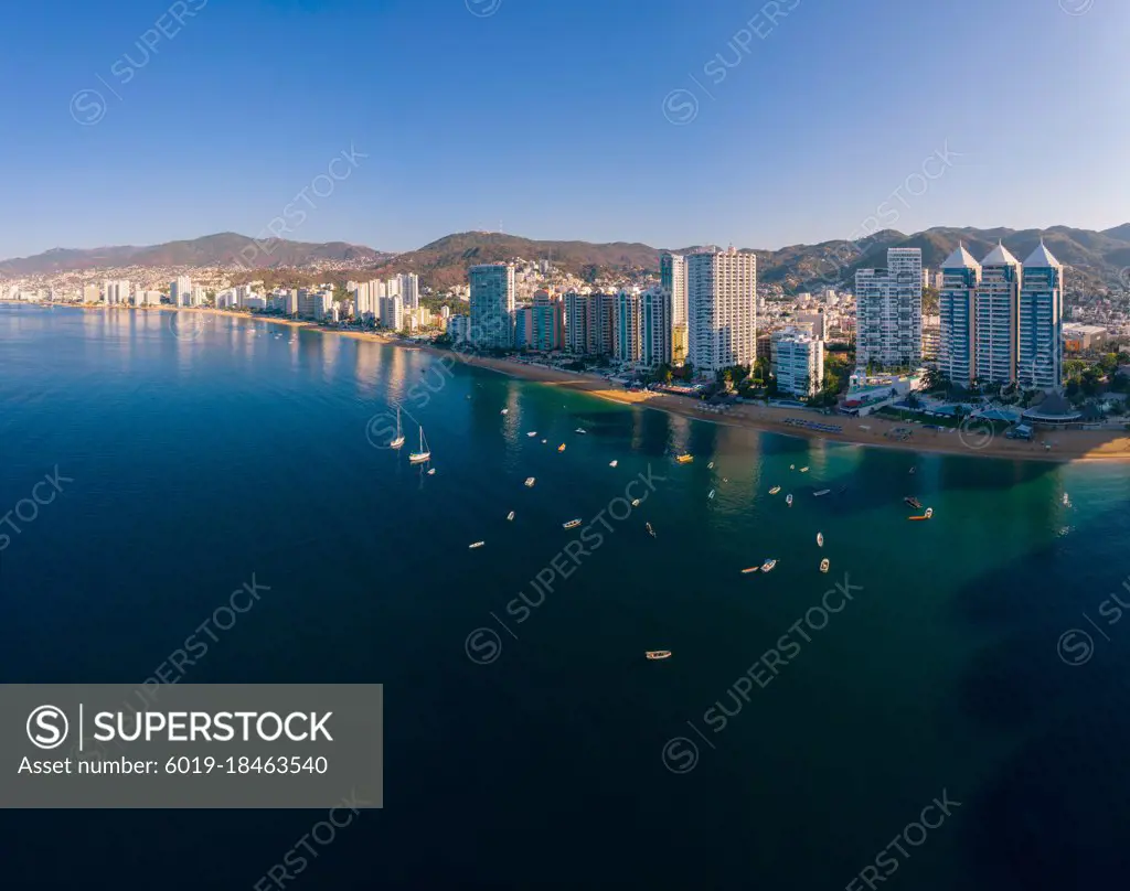 Beautiful view of the beach, aerial view of the sea, acapulco beach