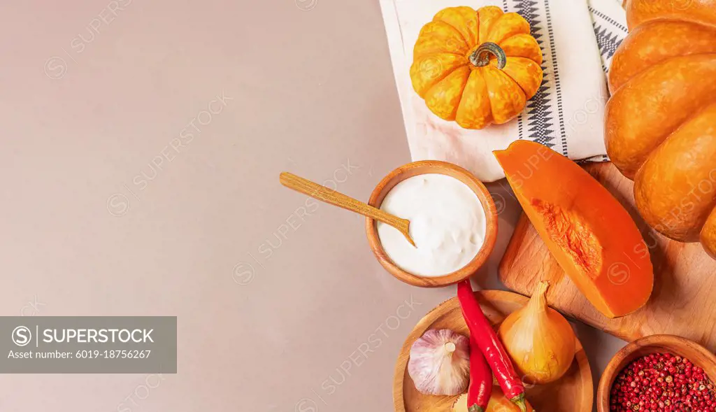ingredients for cooking pumpkin vegetable dish