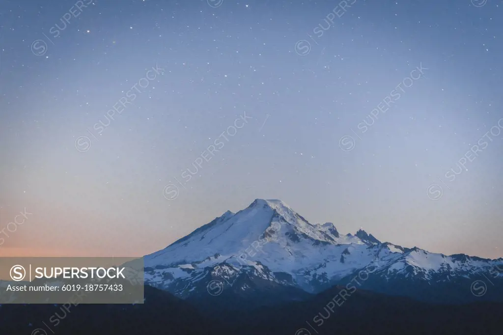 Blue hour over mt. Baker in North Cascades