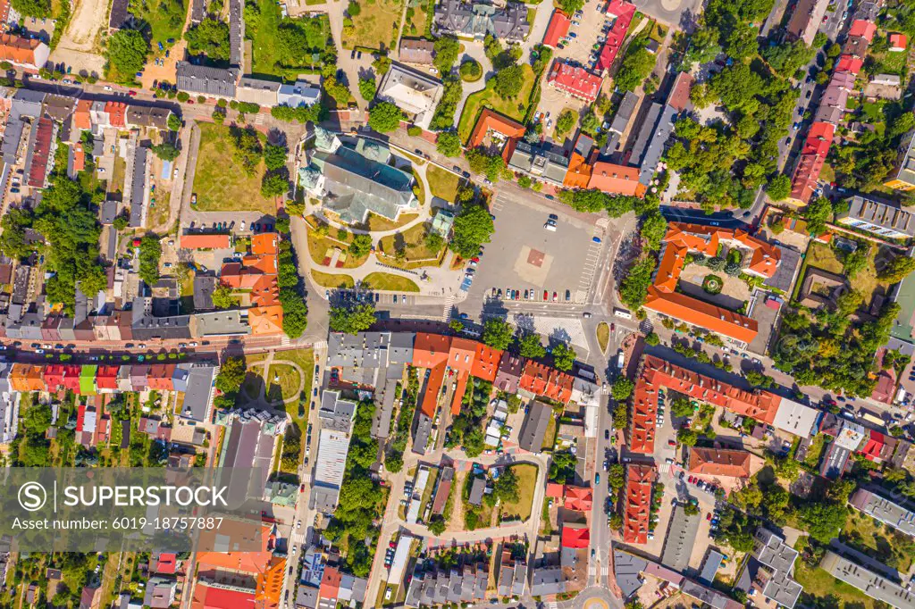 Landscape of the old town from the air with the visible. View on
