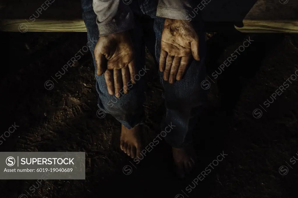 Little boy with dirty hands