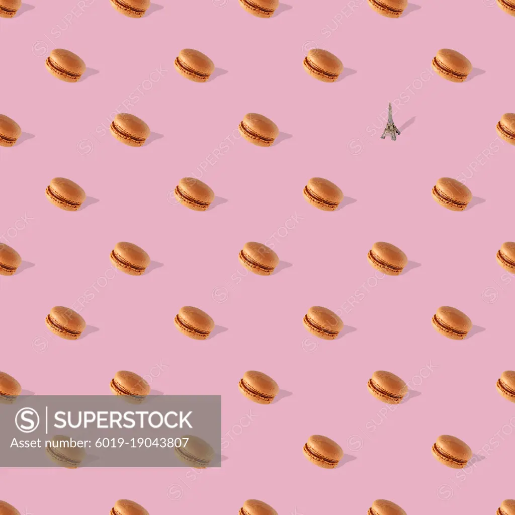 macaroons with shadow on pink background, seamless pattern