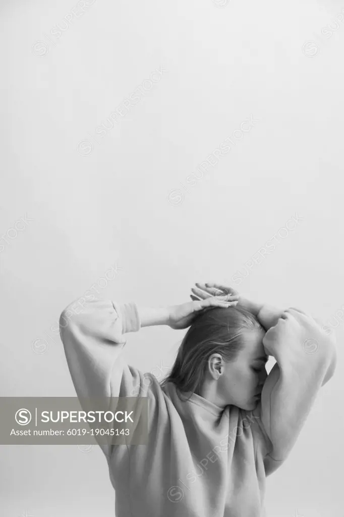 Sensual art portrait of a model on a white background
