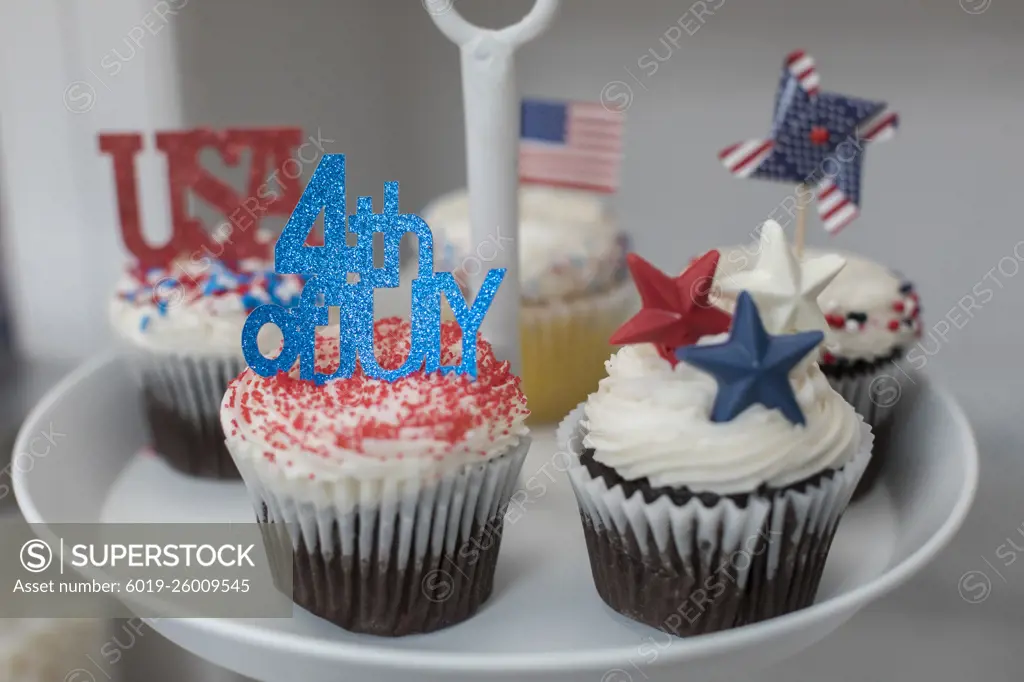 Close-up of Fourth of July themed cupcakes