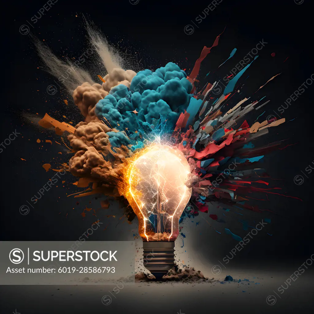 an exploding lamp and sand scattered around