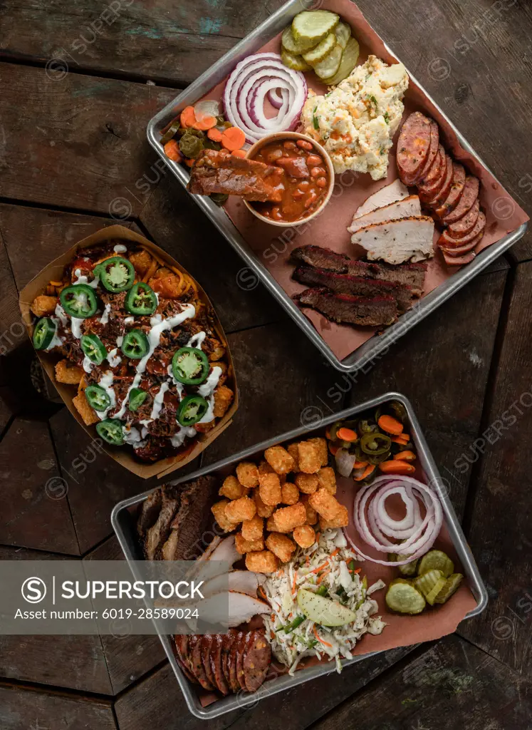 Tabletop Scene of Texas BBQ and Sides