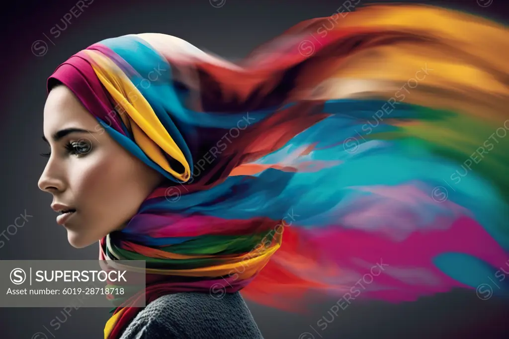 A woman with a colorful scarf hijab. Iran liberation. Generative AI