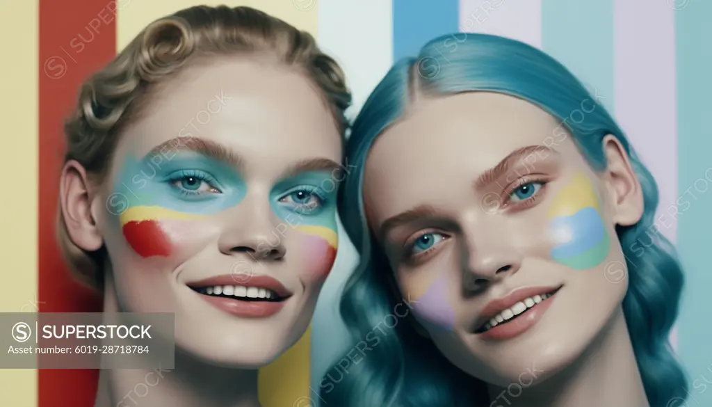 Image AI. Celebrating love. Girls face painted.